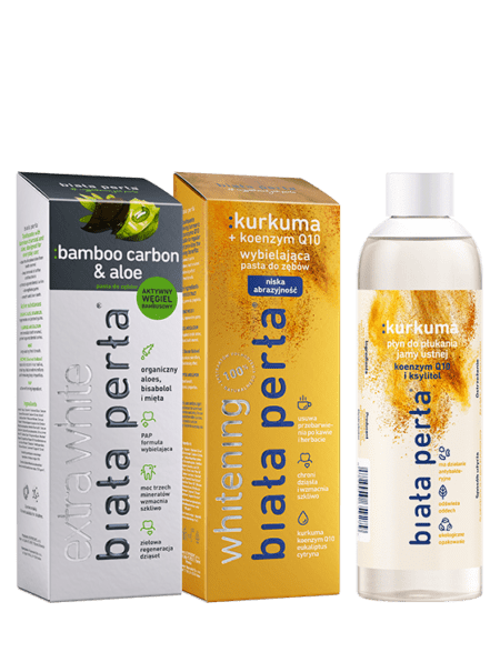 Zestaw wybielający :bamboo carbon & aloe & :kurkuma+Q10 & :płyn do płukania